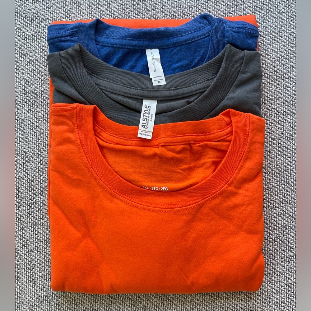 NWOT 3 T-shirt Pack - Gray, Orange,and Blue: Tom’s Blanks, Alstyle, no brand